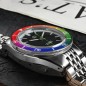 San Martin SN0116-G-B1 Automatic Black Dial Date Display Rainbow Bezel Stainless Steel Men's Watch