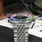 San Martin SN0116-G-B1 Automatic Black Dial Date Display Rainbow Bezel Stainless Steel Men's Watch