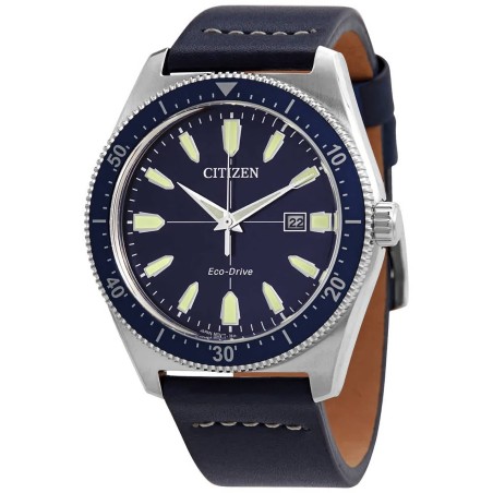 Citizen Eco-Drive AW1591-01L Blue Dial Date Display Stainless Steel Case Leather Strap 100M Men's Watch