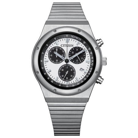 Citizen Eco-Drive AT2541-54A White Dial Date Display Chronograph Stainless Steel Unisex Watch