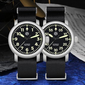 San Martin SN0143-G Automatic Stainless Steel Case Nylon Strap 40mm 10ATM Retro Pilot Men's Watch