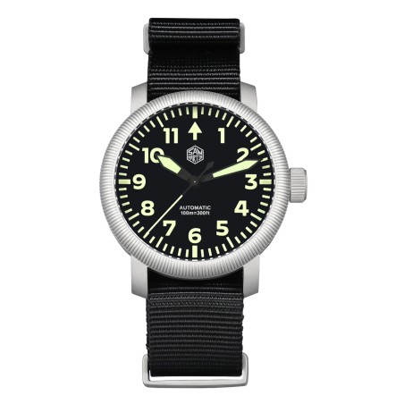 San Martin SN0143-G Automatic Stainless Steel Case Nylon Strap 40mm 10ATM Retro Pilot Men's Watch