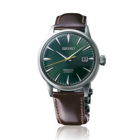 Seiko Presage SRPD37J1 Cocktail Time 23 Jewels Automatic “MOCKINGBIRD” Green Dial Brown Leather Strap Men's Watch