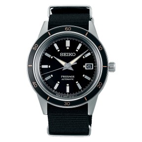 Seiko Presage Style 60’s Series SRPG09J1 23 Jewels Automatic Black Dial Black Nylon Strap Men's Watch - Made in Japan