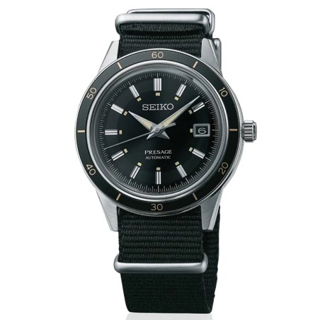 Seiko Presage Style 60’s Series SRPG09J1 23 Jewels Automatic Black Dial Black Nylon Strap Men's Watch - Made in Japan