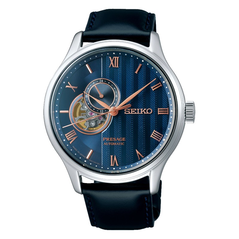 Seiko Presage SSA421J1 Zen Garden Sakura By Night Open Heart Skeleton Automatic Blue Dial Men's Watch - Made in Japan