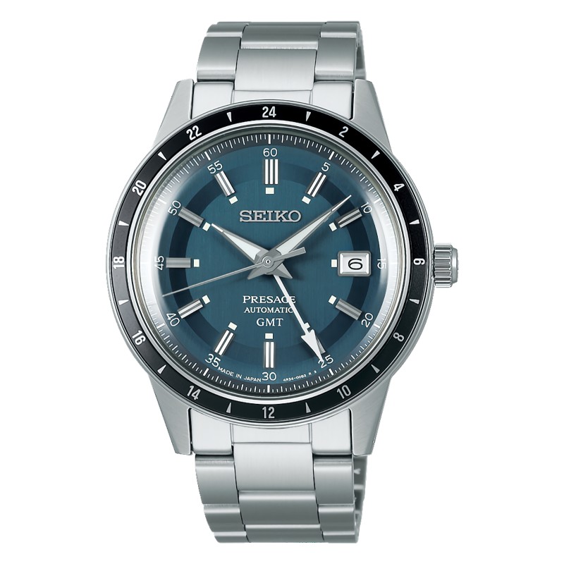 Seiko Presage Style 60’s Series SSK009J1 Automatic GMT Blue and Gray Dial Date Display Men's Watch - Made in Japan