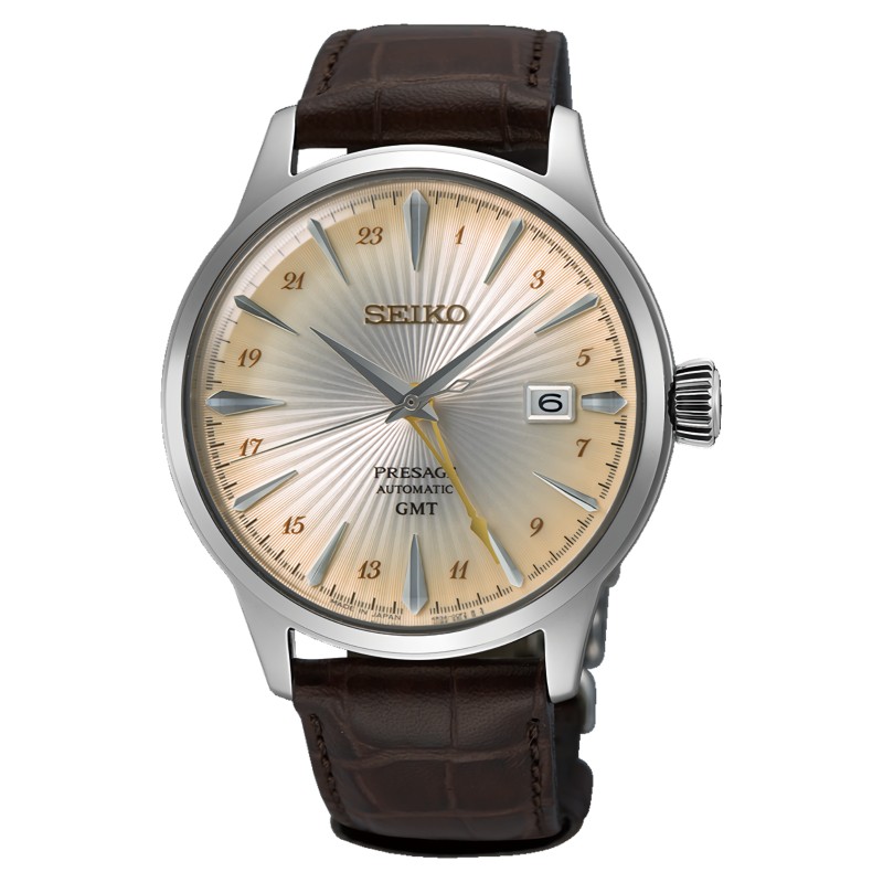 Seiko Presage SSK041J1 “Acacia” Cocktail Time Automatic GMT Cream Yellow Dial Date Display Men's Watch - Made in Japan