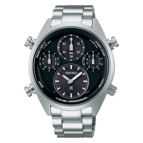 Seiko Prospex Speedtimer SFJ003 1/100 Second Solar Chronograph Black Dial Black Sub-Dials Stainless Steel Men's Watch