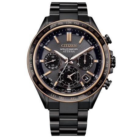 Citizen Attesa ACT Line CC4074-61W Eco-Drive Black Gold Super Titanium Satellite Wave GPS Date Day Display Men's Watch