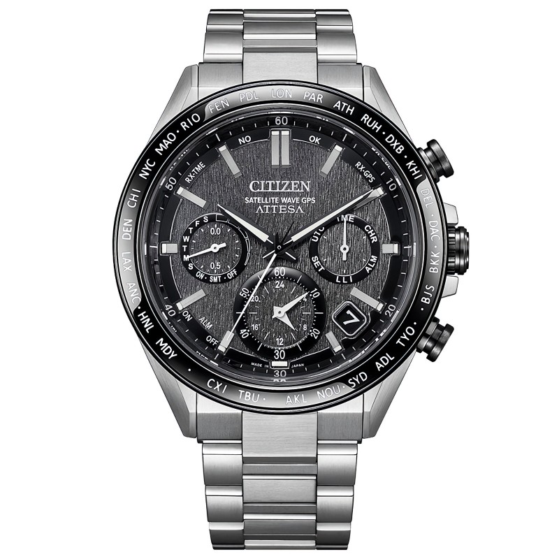 Citizen Attesa ACT Line CC4058-67X Eco-Drive Black Dial Super Titanium Satellite Wave GPS Date Day Display Men's Watch