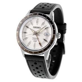 Seiko Presage Style 60’s Series SSK011J1 Automatic GMT White and Gray Dial Date Display Stainless Steel Case Leather Strap Watch