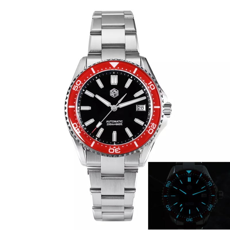 San Martin SN0129-G-D Automatic Enamel Dial Date Display 316L Stainless Steel 39MM 20 ATM Men's Diver Watch