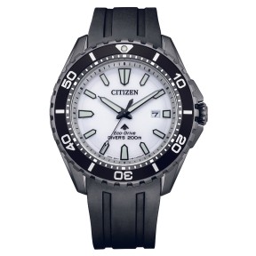 Citizen Promaster Marine BN0197-08A Eco-Drive White Dial Stainless Steel Case Rubber Strap Men's Diver Watch