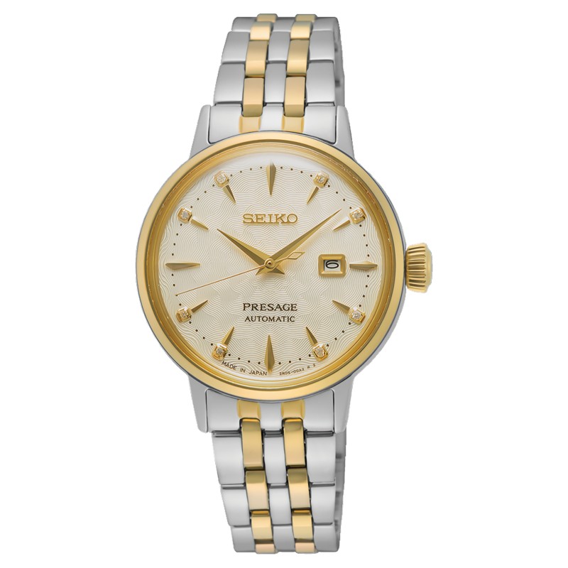 Seiko Presage SRE010J1 Cocktail Time Automatic “White Lady” Diamond Twist Champagne Dial Women's Watch