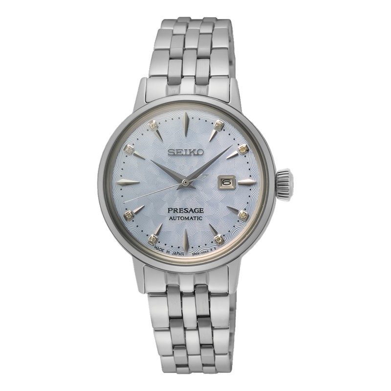 Seiko Presage SRE007J1 Cocktail Time Automatic “Skydiving” Diamond Twist Light Blue Dial Date Display Women's Watch