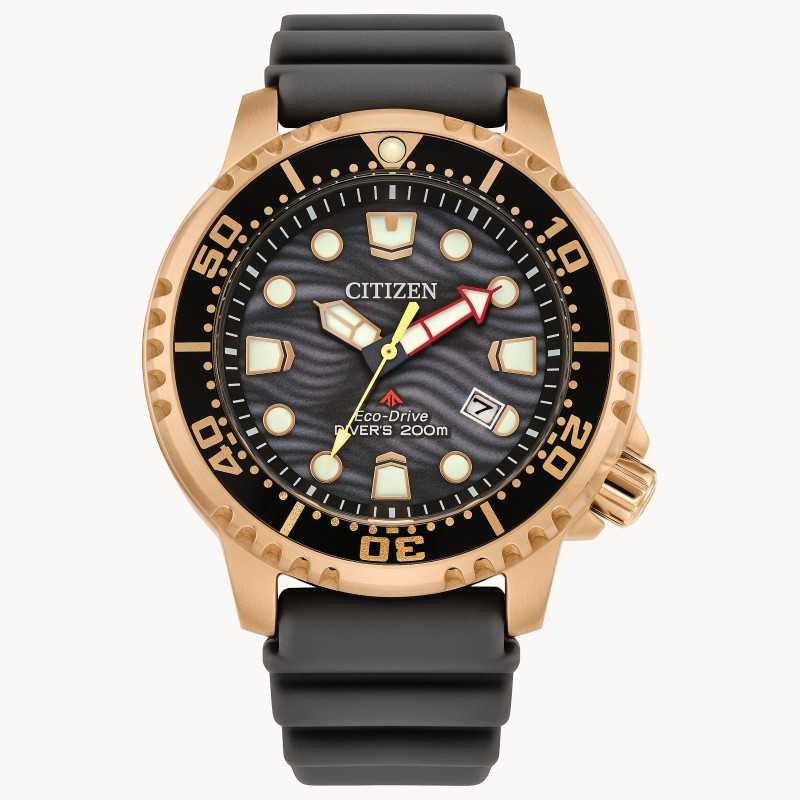Citizen Promaster BN0163-00H Eco-Drive Gray Dial Red Gold-Tone Stainless Steel Case Polyurethane Strap Men's Diver Watch